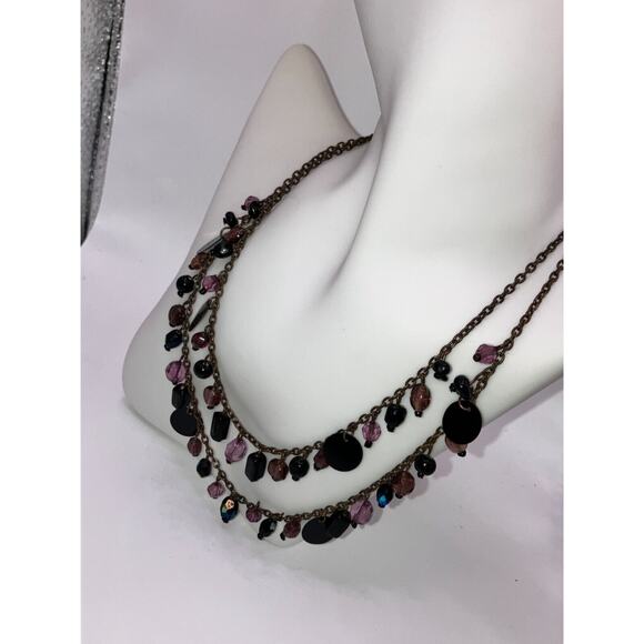 Lavender Crystal & Purple Glass Beaded 2 Layers Copper Chain 19.25" Necklace! - Picture 6 of 7
